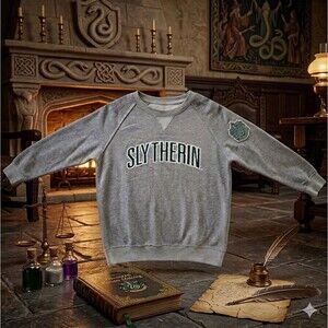 Harry Potter Slytherin Sweatshirt Men’s L Universal Studios Gray Green Crest